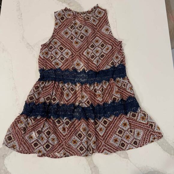 Tru Self Boho Print Lace Navy Open Tie Front Tunic Vest Women's Small Indie Boho - Picture 7 of 7
